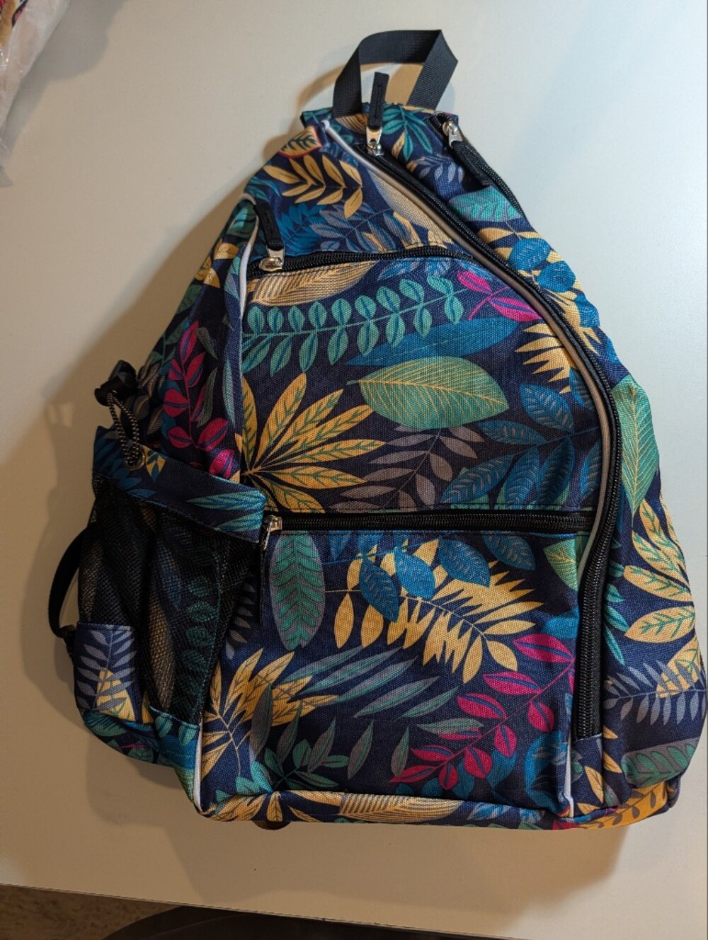 Sumeiwill Tropical Leaf Print Sling Pickleball Backpack - Navy Multicolor NWT